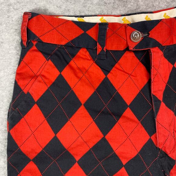 Loudmouth Golf Mens 30 Red Black Argyle Pattern Shorts - Picture 2 of 12